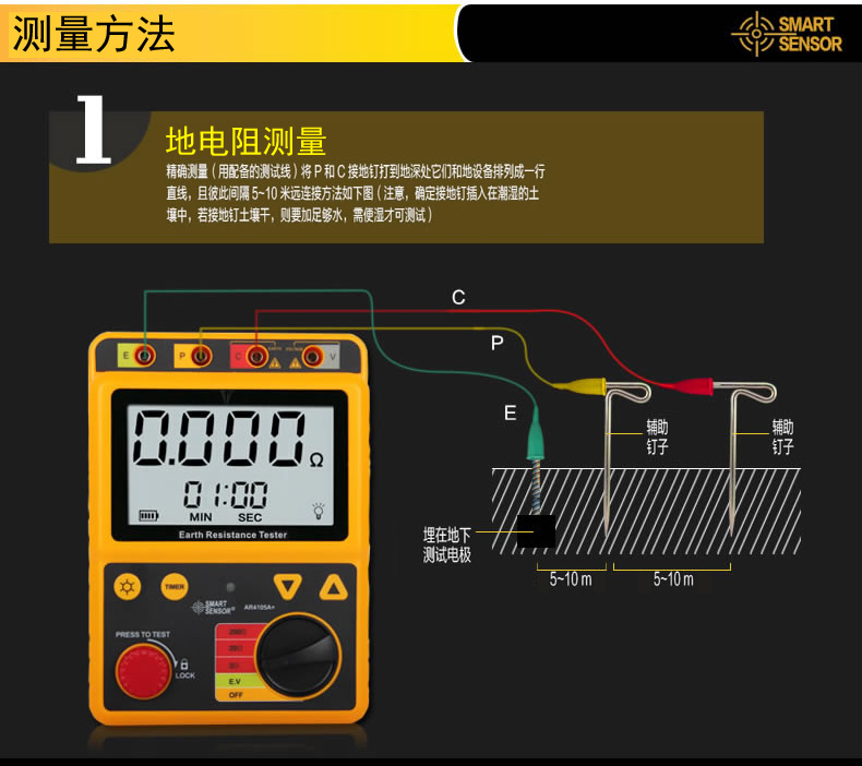 希玛接地电阻测试仪ar4105a兆欧表数显接地电阻测试仪st4105bst4105b