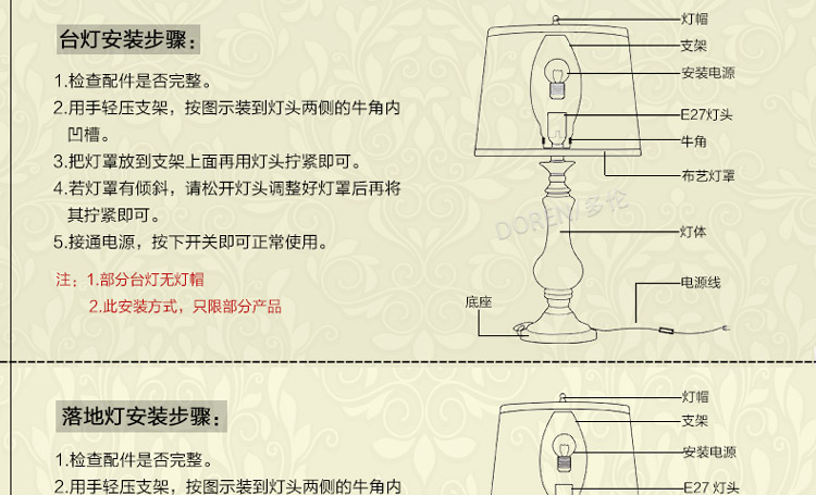 多伦DOREN 欧式落地灯客厅落地灯卧室书房落地灯创意时尚落地台灯美式田园现代简约床头灯