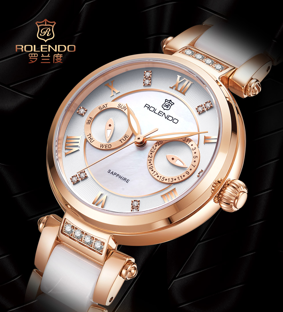 罗兰度(rolendo)手表正品女士石英表 休闲时尚腕表8034 金色_ 6折现价