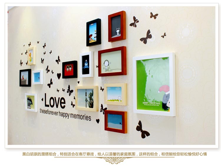 悠韵淡雅 实木欧式照片墙送画心墙贴儿童相框墙客厅餐厅创意组合相片墙定制 B款挂钟款黑白组合+送黑白画芯