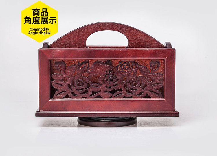 
                                                                                弘艺堂创意欧式遥控器收纳盒木质复古客厅茶几储物盒收纳箱可旋转 仿古色-四叶草                