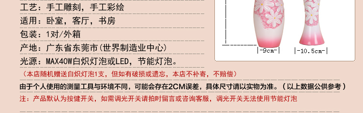 结婚创意卧室台灯 时尚实用设计婚庆台灯礼品 装饰摆件红色高档送朋友礼 粉红灯体 对装 粉红灯罩
