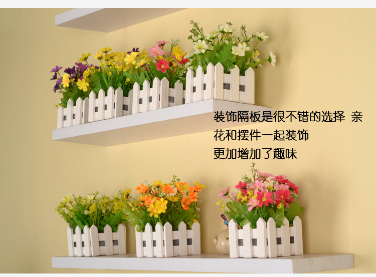 
                                        浩瀚 田园木质栅栏小翠花套装 仿真花绢花家居装饰 雏菊小菊花家居装饰摆设 长方形栅栏+QQ玫玫红                
