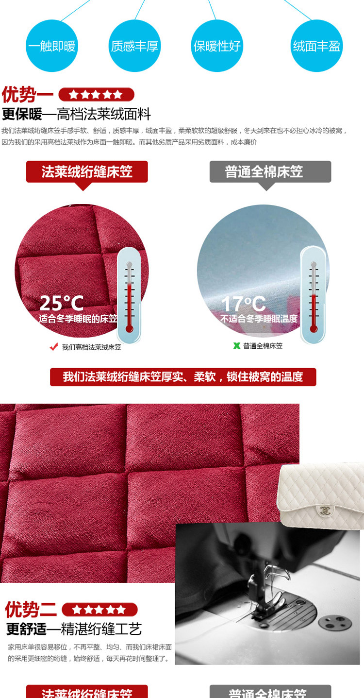 卡培拉 法莱绒单件夹棉床笠加厚床罩120 150 180珊瑚绒被单毛绒床单床套床垫保护套 酒红 180x200cm