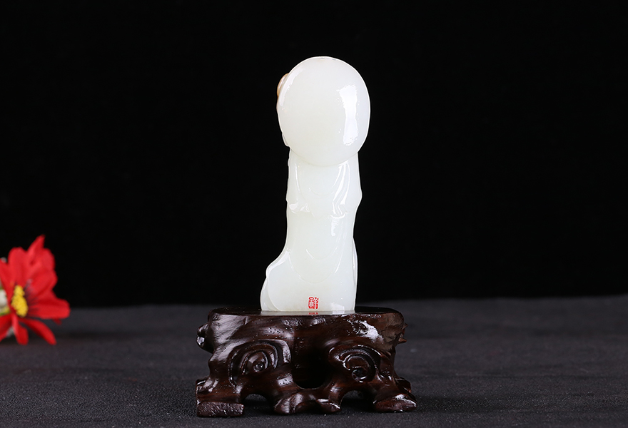玉雕名家钱彬祥作品 和田玉白玉观音摆件重10