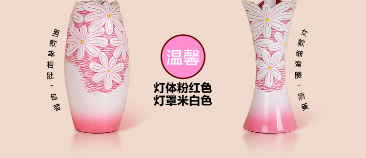 结婚创意卧室台灯 时尚实用设计婚庆台灯礼品 装饰摆件红色高档送朋友礼 粉红灯体 对装 粉红灯罩