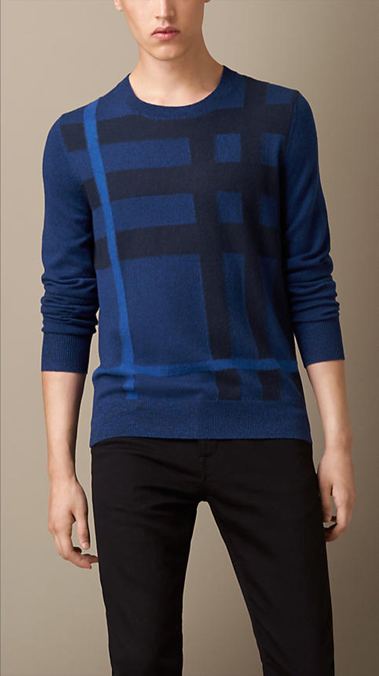 burberry brit/巴宝莉 新款 男士羊绒混纺格纹针织衫