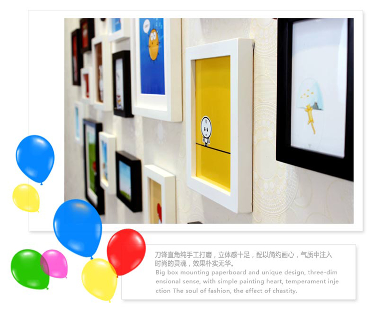 悠韵淡雅 实木欧式客厅照片墙创意相框画框组合钟表墙贴家居餐厅相片背景墙 原白两色+送弗瑞画芯