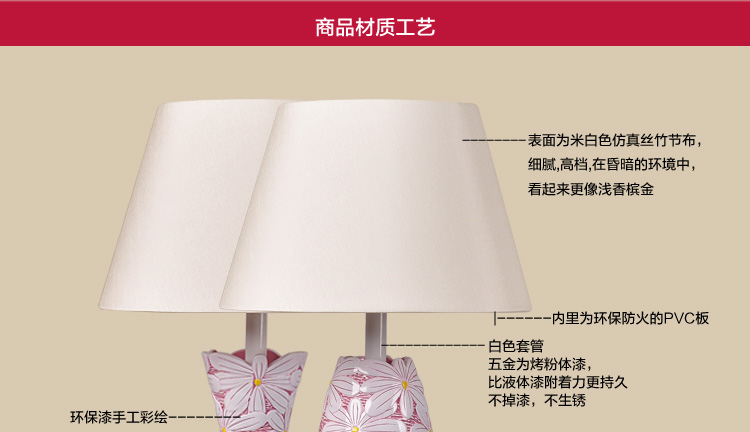 结婚创意卧室台灯 时尚实用设计婚庆台灯礼品 装饰摆件红色高档送朋友礼 粉红灯体 对装 粉红灯罩