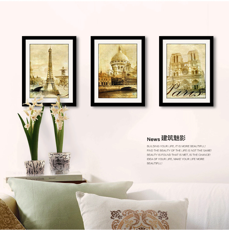 
                                        好久不见 客厅装饰画 沙发背景墙卧室玄关挂画壁画现代简约欧式有框画 埃菲尔铁塔 1款 60*80                