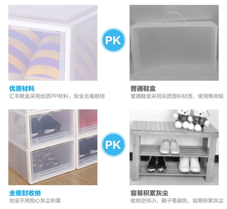 汇丰信佳 加厚透明抽屉鞋盒 包边设计收纳盒 储物盒塑料盒 多功能储物箱可自由组合 单个装 大号30746