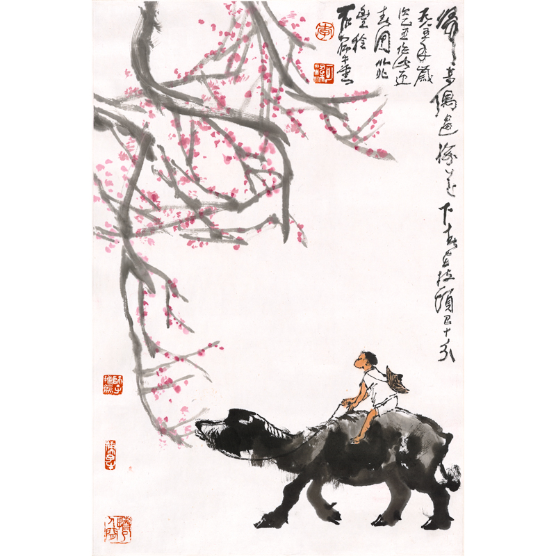 姿翰超高清微喷装饰画 李可染 写意山水画国画 迎春图 骑牛牧童 纸本