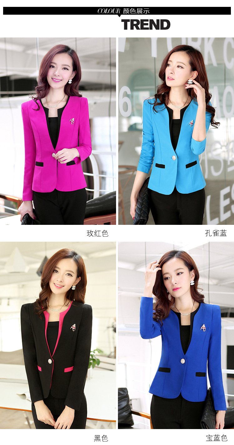 尚曼涵 2015春装新款职业休闲西服大码修身显瘦小西装女装女士黑色短外套 D9822 玫红西装+吊带 L