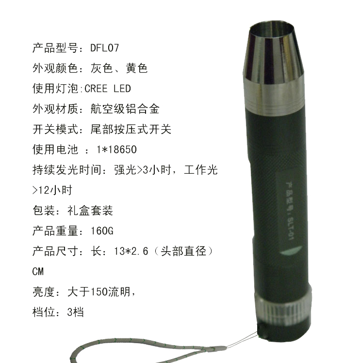 
                                        DNP DFL07-G DFL07-B鉴宝强光手电  照玉石玛瑙翡翠强光手电筒 LED白光 浅灰色 1                