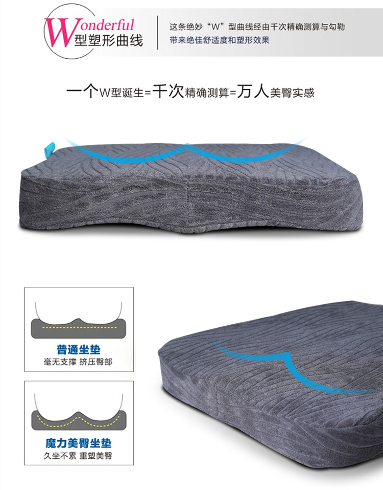 【YANA】美臀坐垫 慢回弹塑身美臀垫 办公室坐垫 打造可爱小翘臀 灰色 42x41x7cm