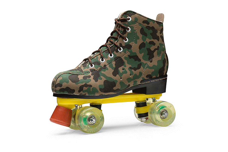 双排溜冰鞋旱冰鞋轮滑鞋儿童男女都可以pu透明耐磨轮闪光轮黄色迷彩