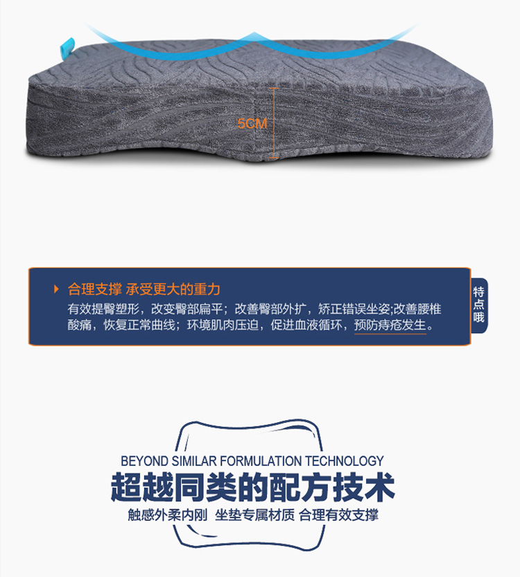 【YANA】美臀坐垫 慢回弹塑身美臀垫 办公室坐垫 打造可爱小翘臀 灰色 42x41x7cm