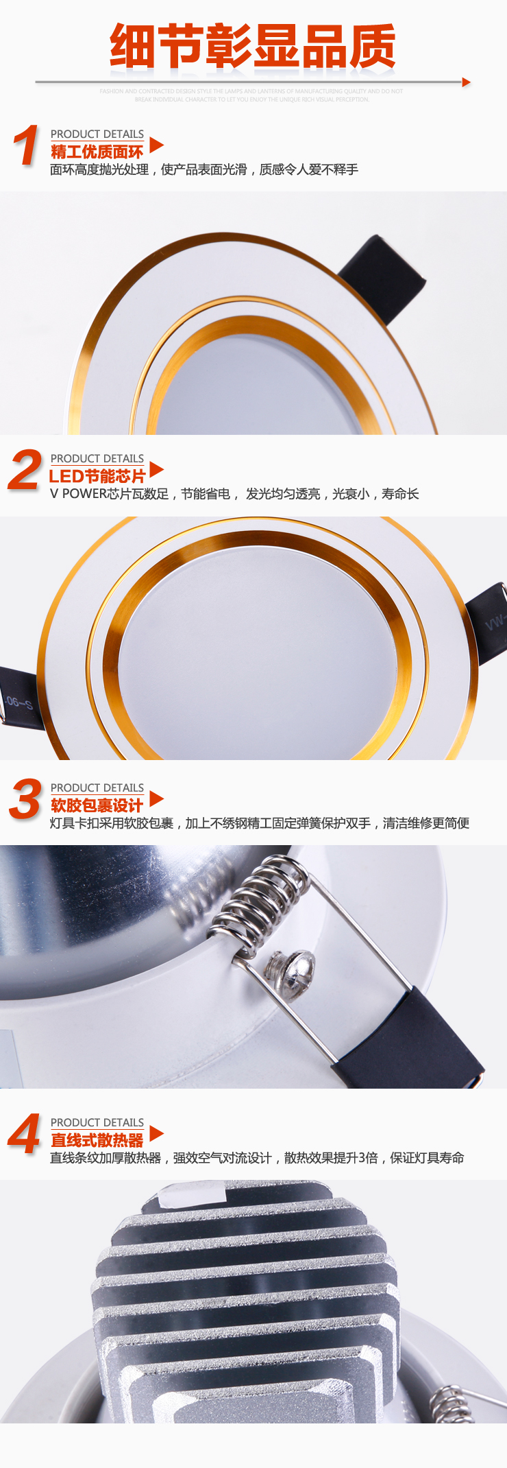 V-POWER LED 2.5寸/3寸/3.5寸/4寸一体化背景墙灯天花灯LED防雾型筒灯 5W正白光T07-30