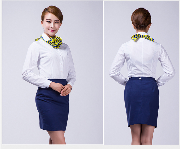 金色佳艺 航空制服空姐制服修身长袖衬衫秋冬职业装女衬衫打底 白色 L