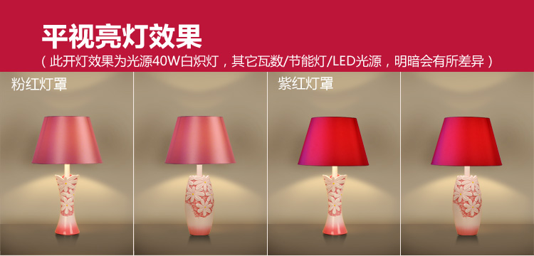 结婚创意卧室台灯 时尚实用设计婚庆台灯礼品 装饰摆件红色高档送朋友礼 粉红灯体 对装 粉红灯罩