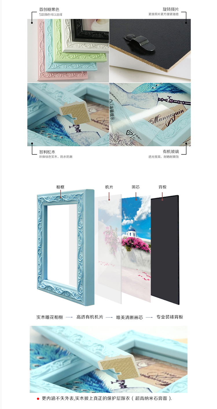 
                                        森图亚 实木欧式照片墙儿童房卧室相框墙创意墙贴组合相片墙相框挂墙 STA-17 绿框                