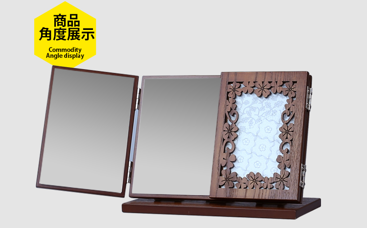 
                                        弘艺堂木质复古化妆镜台式随身折叠镜子欧式创意便携式梳妆镜大号 仿古色-四叶草                