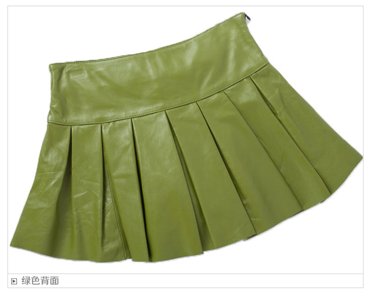 欧洲站2014新款秋冬海宁绵羊皮真皮女时尚百搭半身裙显瘦百褶裙 黑色 M