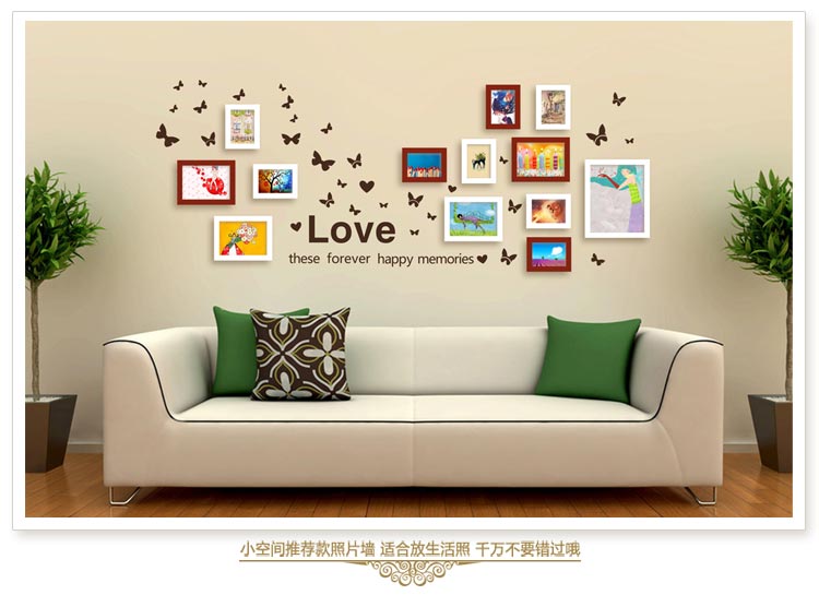 悠韵淡雅 实木欧式照片墙送画心墙贴儿童相框墙客厅餐厅创意组合相片墙定制 B款挂钟款黑白组合+送黑白画芯
