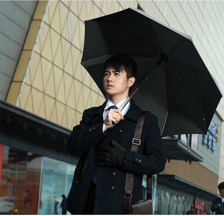 
                                        零时差雨伞男士直杆伞 双层加厚超大自动商务长柄伞女士防晒防紫外线太阳伞户外高尔夫遮阳晴雨伞 135CM外黑内黑                