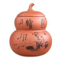 品茶忆友 紫砂葫芦茶叶罐 紫砂大码储茶罐 大号密封罐茶缸 红色