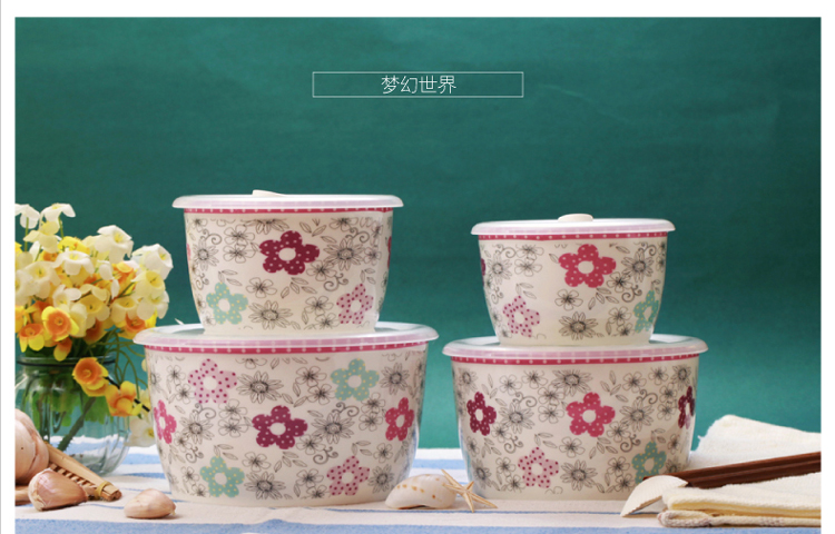 微波炉冰箱专用 韩式保鲜碗四件套 保鲜盒 四件套 密封 微波碗 陶瓷 便当盒 厨房餐具 蓝色妖姬