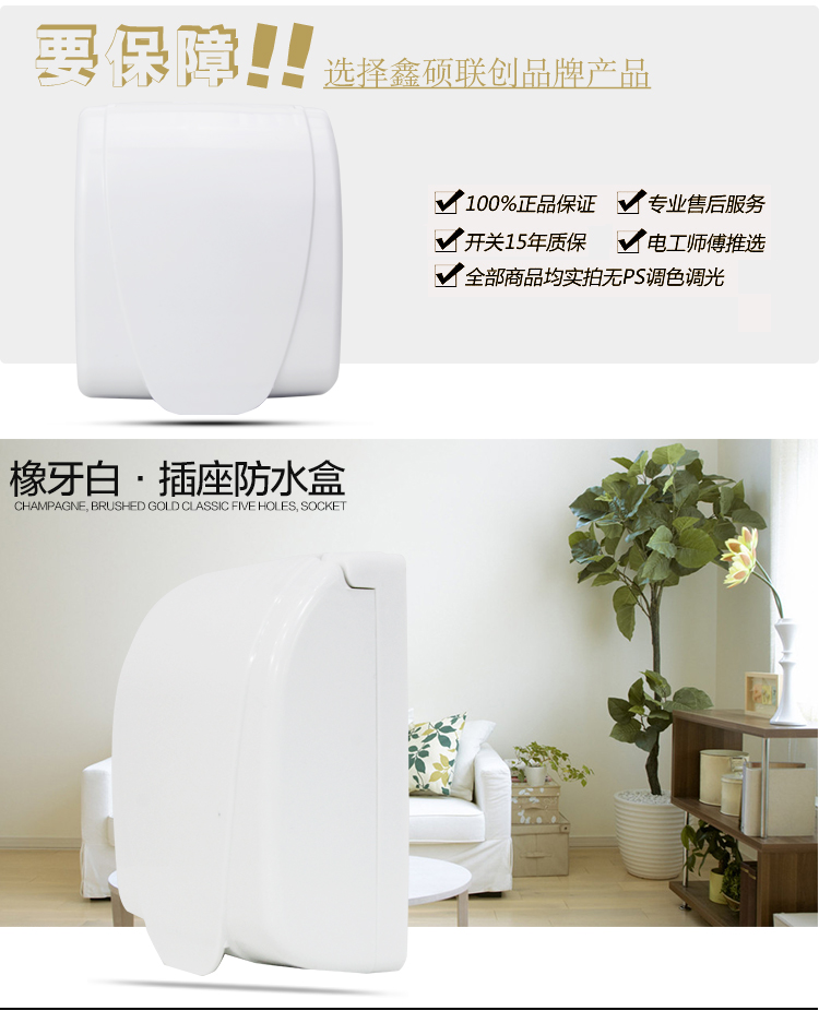 鑫硕联创开关插座面板 通用插座防水面盖浴室用防水盒 雅白S100