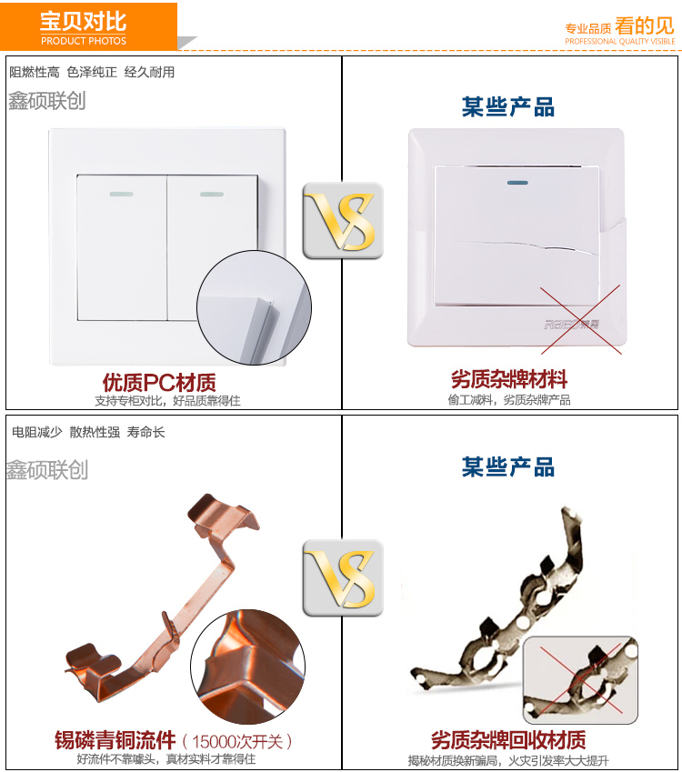 鑫硕联创开关插座两开双控S52系列双开双控面板 雅白S202