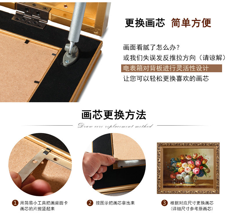 
                                        艺万家 欧式配电表箱装饰画推拉电闸电源盒空气开关遮挡壁挂画 FJ0033 外尺 高40X长50厘米向右推                