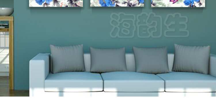
                                        海韵生 沙发背景墙画挂画客厅现代装饰画餐厅壁画国画中式装饰画复古装饰画仿油画无框画三联画 家和富贵 70*70*3                