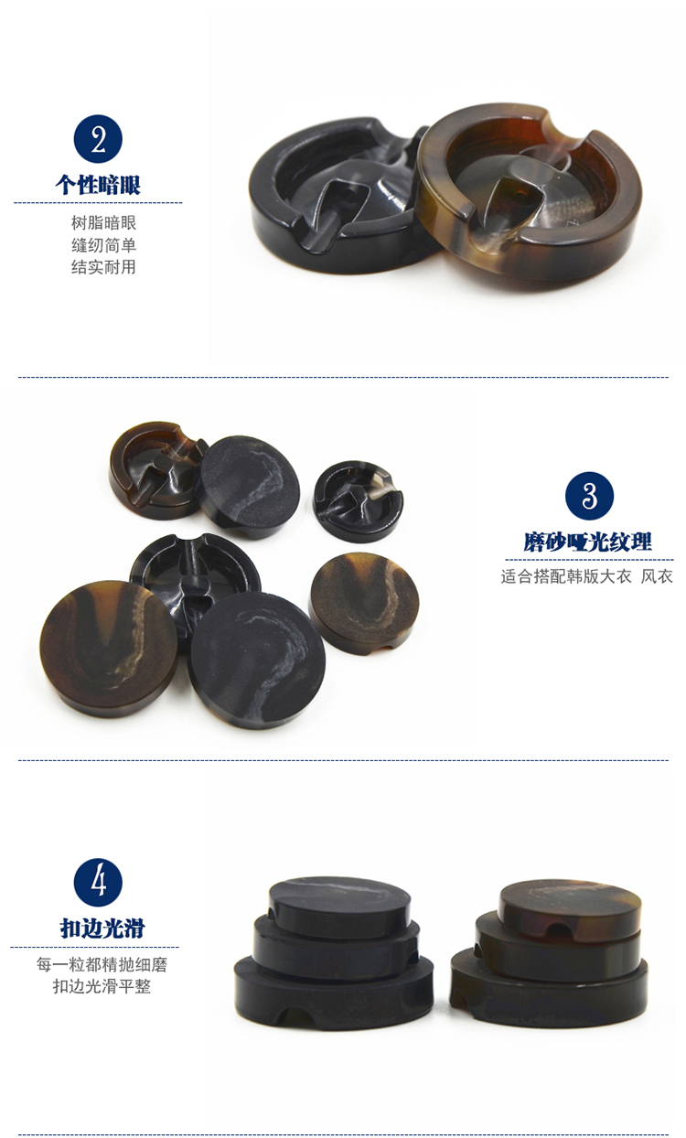 
                                        迈利达树脂平面纽扣韩版女装大衣风衣外套钮扣扣子 黑色(2颗) 30mm                
