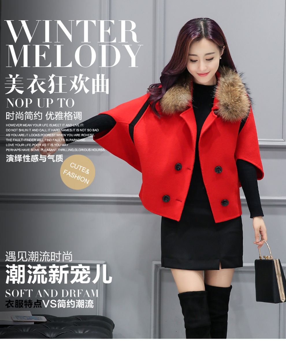 2017春秋新款女士短款毛呢外套大衣西装领双