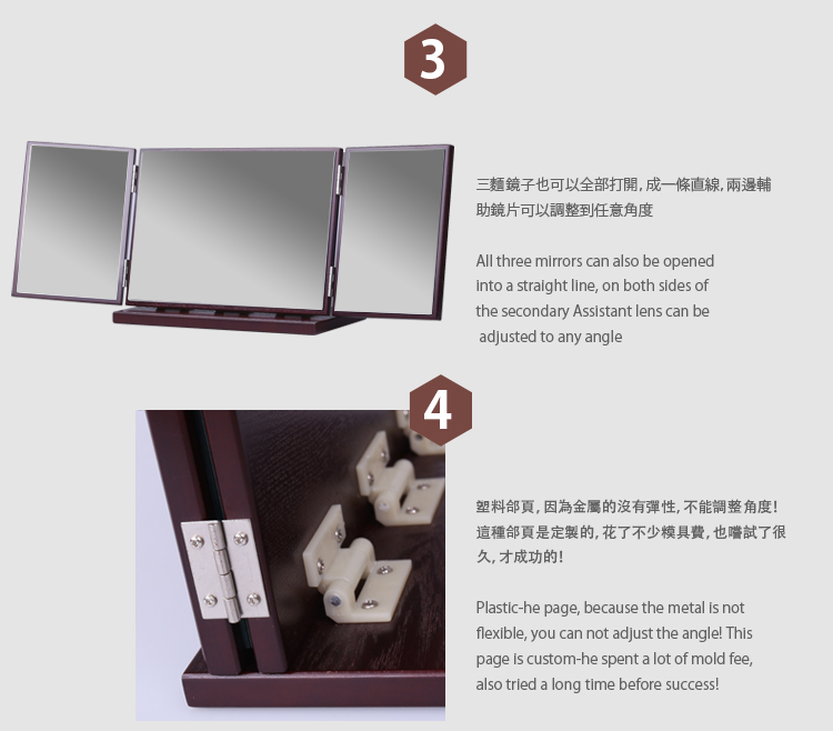 
                                        弘艺堂木质复古化妆镜台式随身折叠镜子欧式创意便携式梳妆镜大号 仿古色-四叶草                