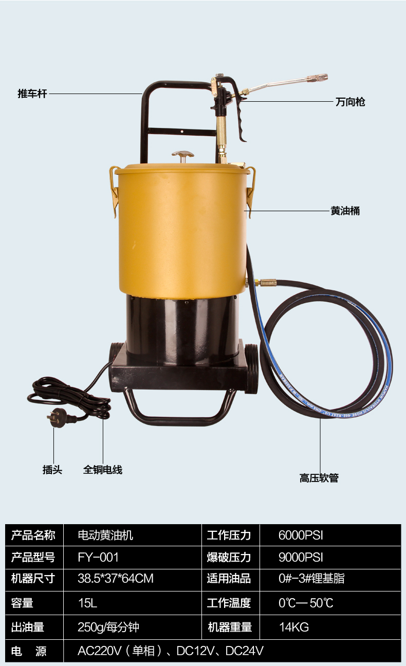 涵轩电动高压黄油枪黄油机220v润滑泵注油机12v24v大容量黄油枪15l