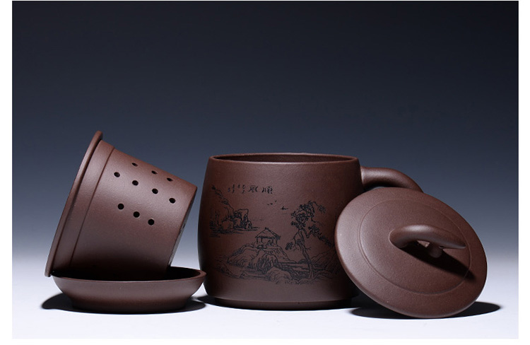 【唯珍】紫砂杯过滤内胆茶杯紫砂泡茶杯紫砂茶杯厚德载物 厚德载物款式
