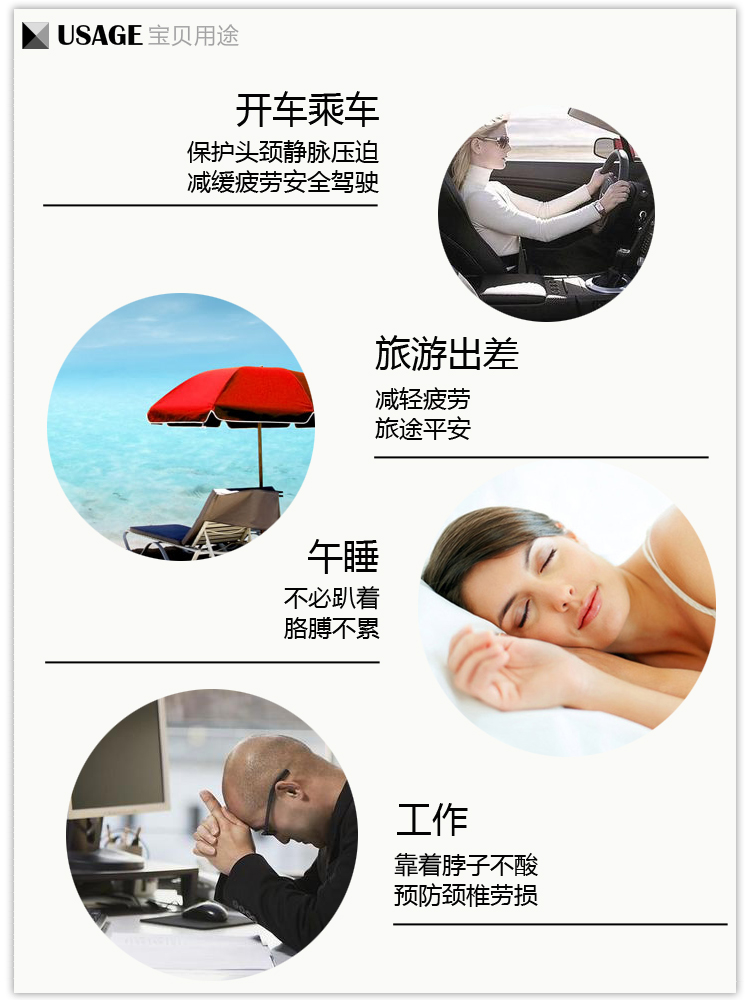 
                                        幻想先生 泡沫粒子 颈部靠枕 午睡旅行 飞机肩枕 护颈椎枕 午休 办公室 良品U型枕 无印普通款黑灰条纹                