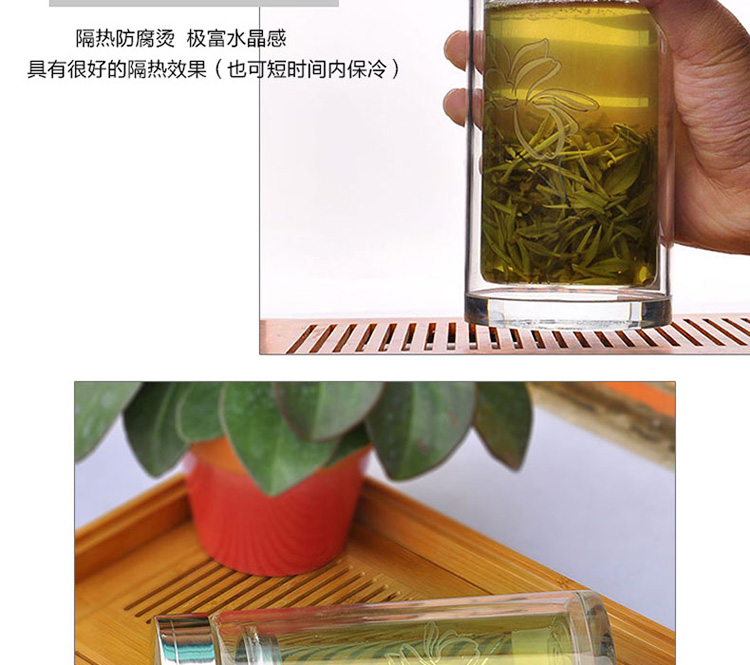 
                                        富光500ml健牌双层玻璃杯大容量水杯过滤网耐热茶杯加厚杯底水晶杯子礼盒装702-500                