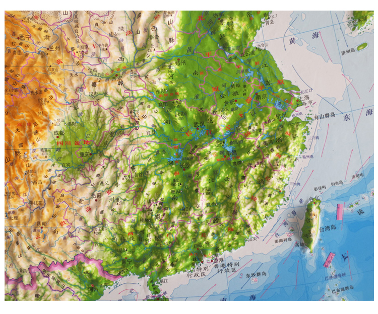 4开世界中国地形图挂图学生版凹凸立体地图套装5540cm