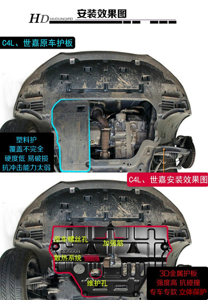 雪铁龙c4l新世嘉c3-xr爱丽舍ds5ls科雷傲ds6底盘发动机下护板装甲 c4l