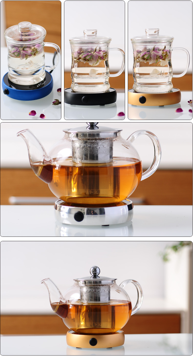 【618同价】尚明耐热玻璃杯 不锈钢过滤带盖泡茶杯 隔热玻璃茶杯 带把办公水杯 透明把柄500毫升