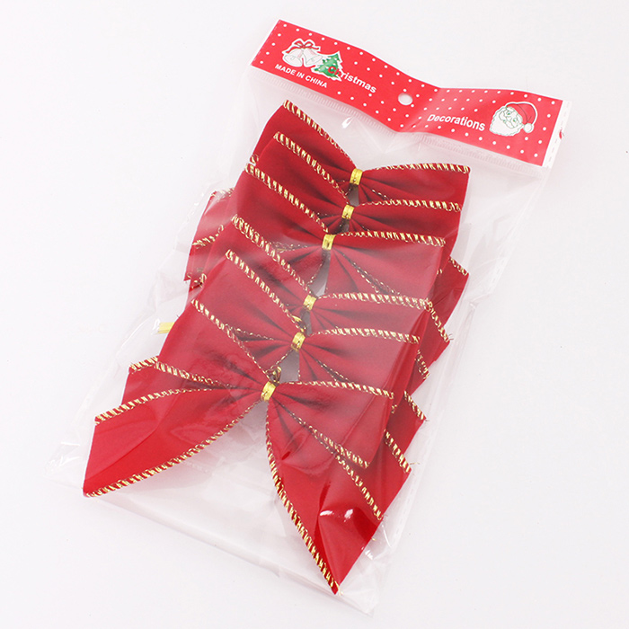 诺琪 圣诞树装饰品 10cm红色金边蝴蝶结 装饰场景挂件 圣诞节装饰品 节庆饰品 6个/包