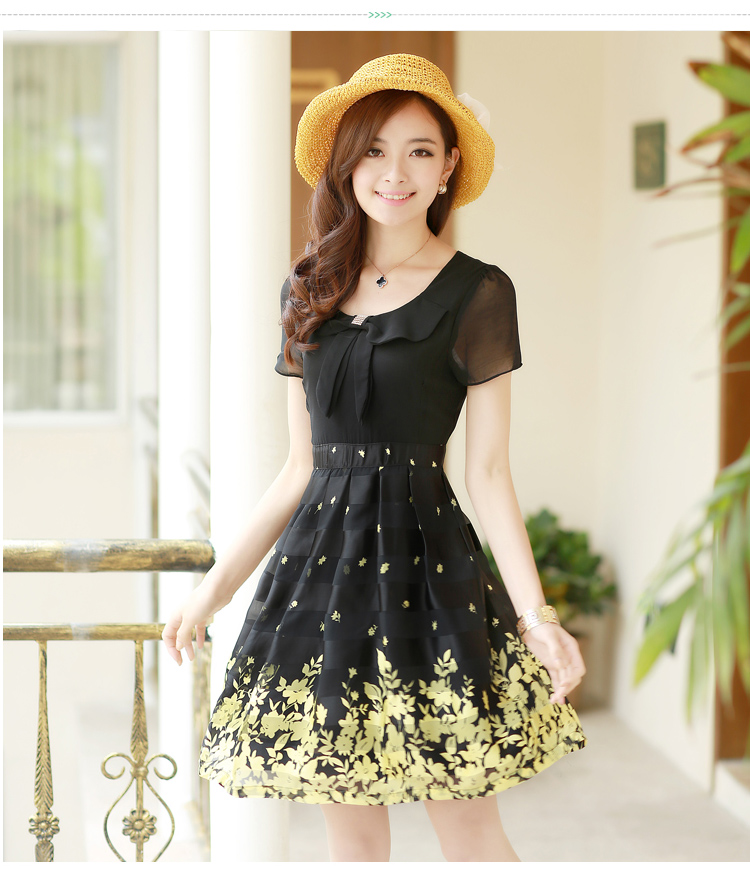 2015 URKK dress in summer long Korean snow woven large code short-sleeve floral waist in cultivating A Field dress girls black spend 4 XL pictures, price, brand platters! Elections are good character, the national distribution, so why buy now enjoy more preferential! Health