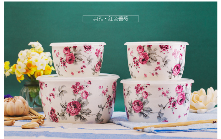 微波炉冰箱专用 韩式保鲜碗四件套 保鲜盒 四件套 密封 微波碗 陶瓷 便当盒 厨房餐具 蓝色妖姬