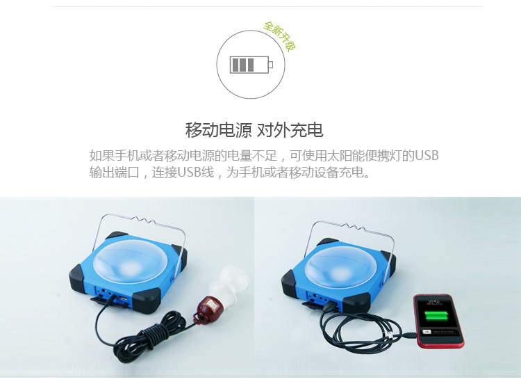 智能太阳能可充电露营灯户外野营灯LED灯光移动电源家用应急灯小夜灯钓鱼灯摆地摊灯 蓝色
