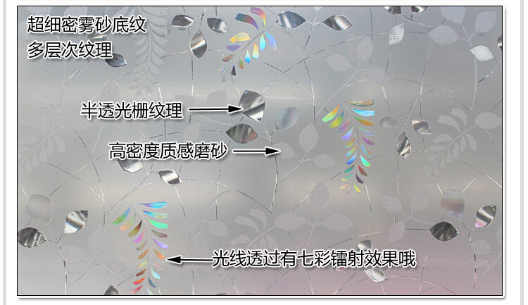 
                                        安贝易新款3D无胶静电玻璃贴膜浴室窗花贴窗户贴磨砂贴立体雕花加厚 3D立体七彩叶 85厘米宽每米价格                